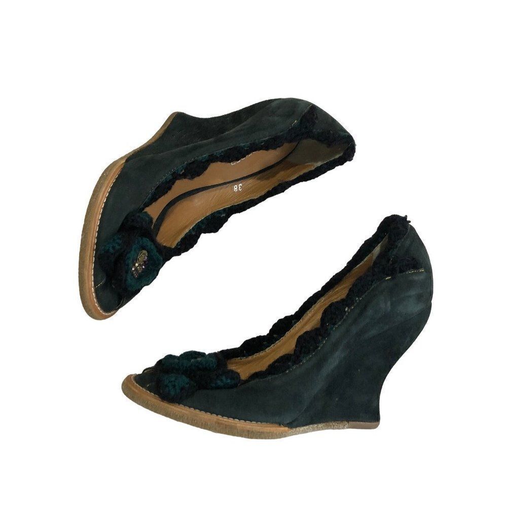 Kurt Geiger London Boho Crotchet Trim Velvet Wedge Heels Shoes